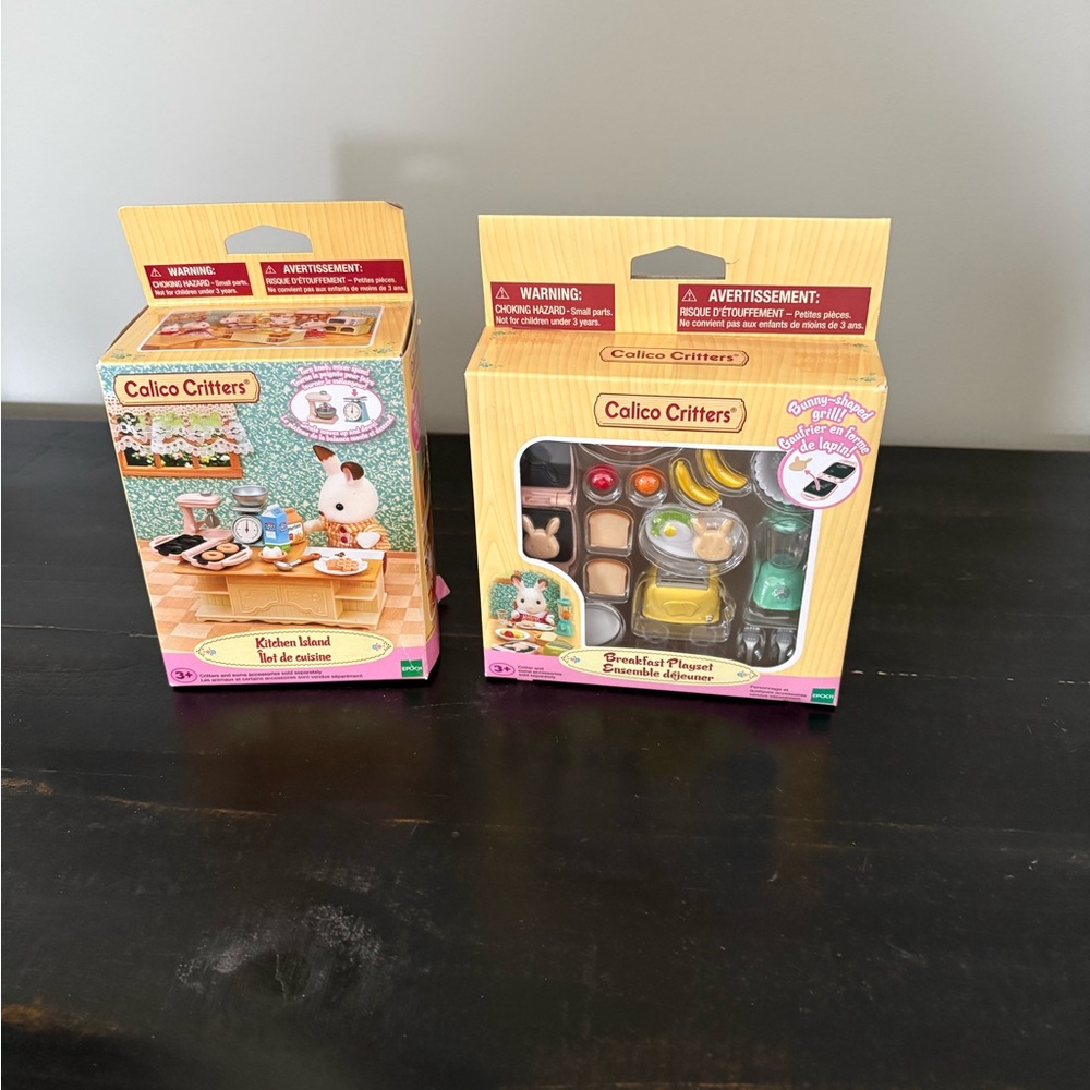 Calico Critters Breakfast Playset & Kitchen Island Duo - Yellow/Pink Accents